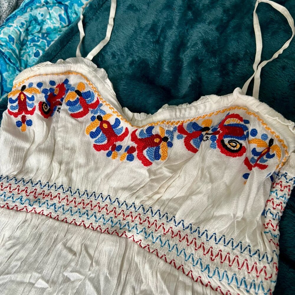 Free People Embroidered White Tunic Dress - Convertible to Strapless